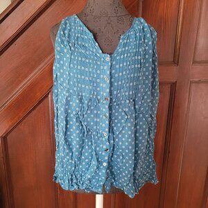 Sleeveless Blue Patterned Button-Down Blouse Size 1 By Torrid
